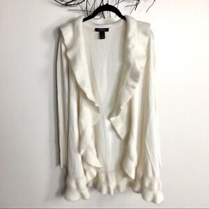 White House black market wool angora cardigan Cream. Small rabbit hair ruffle